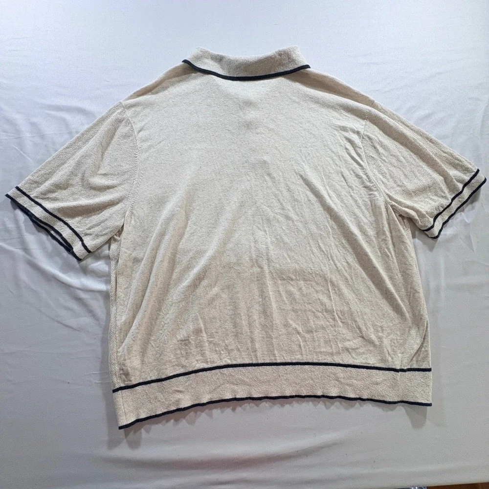 Banana Republic Polo Shirt Mens XXL Beige Silk Linen Blend Knit Short Sleeve